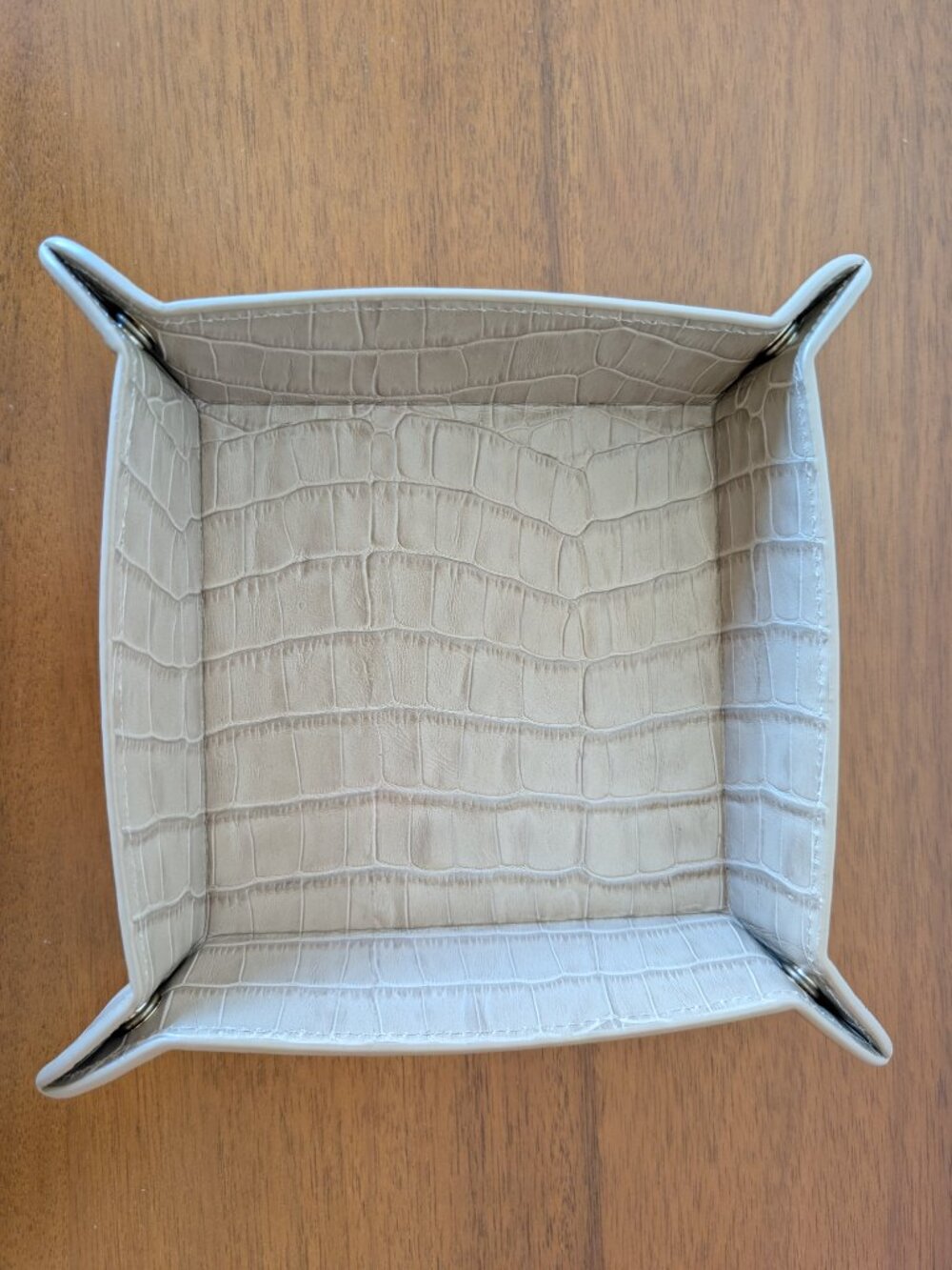 Leatherology Square Valet Tray, Taupe, crocodile skin-like pattern